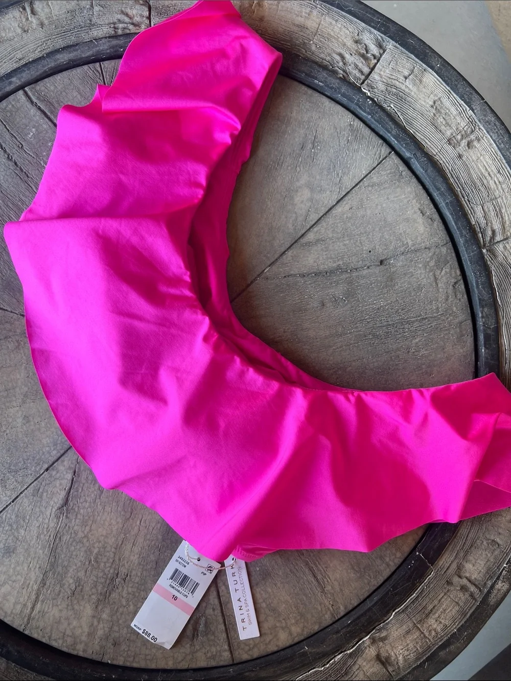 Bright Hot Pink Off-Shoulder Ruffle Top Size 10 B34